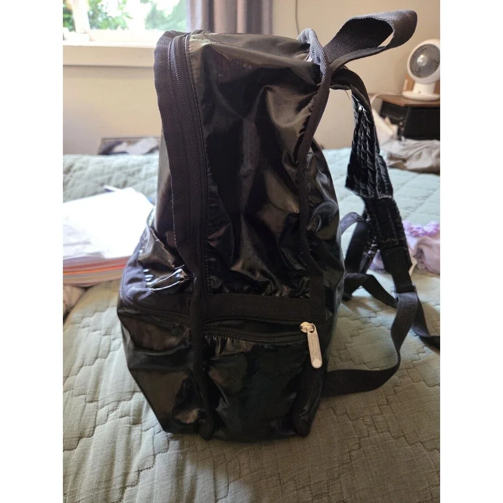 LeSportsac Black Patent Nylon Essential Backpack Large Travel School Laptop Bag